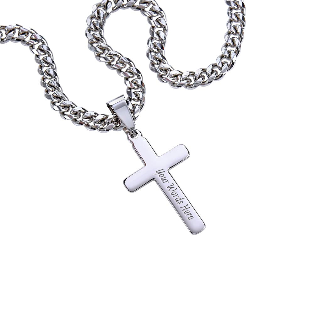 Personalized Steel Cross Necklace on Cuban Chain |  To my Son