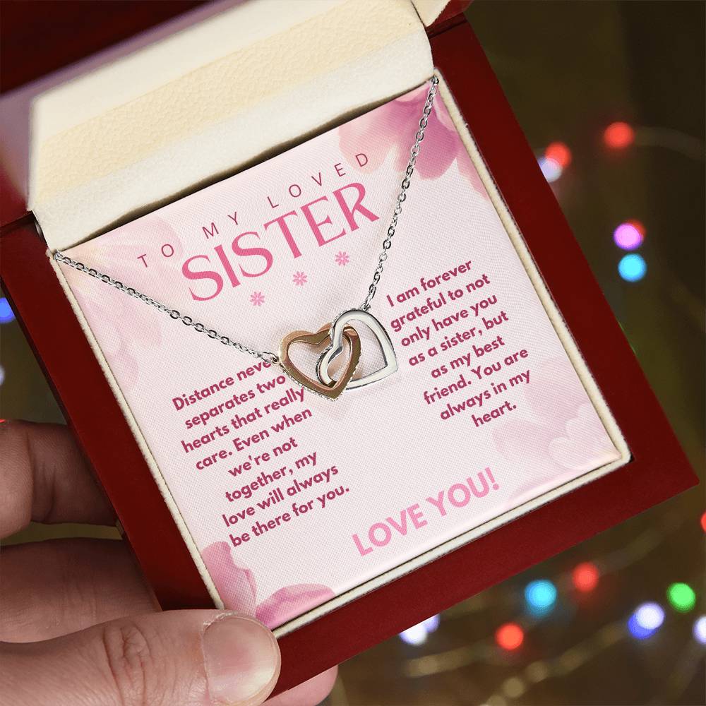 Interlocking Hearts Necklace | To My Loved Sister - Distance