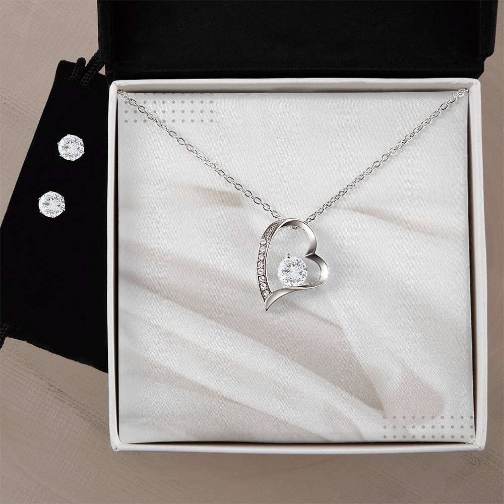 Forever Love Necklace + Clear CZ Earrings