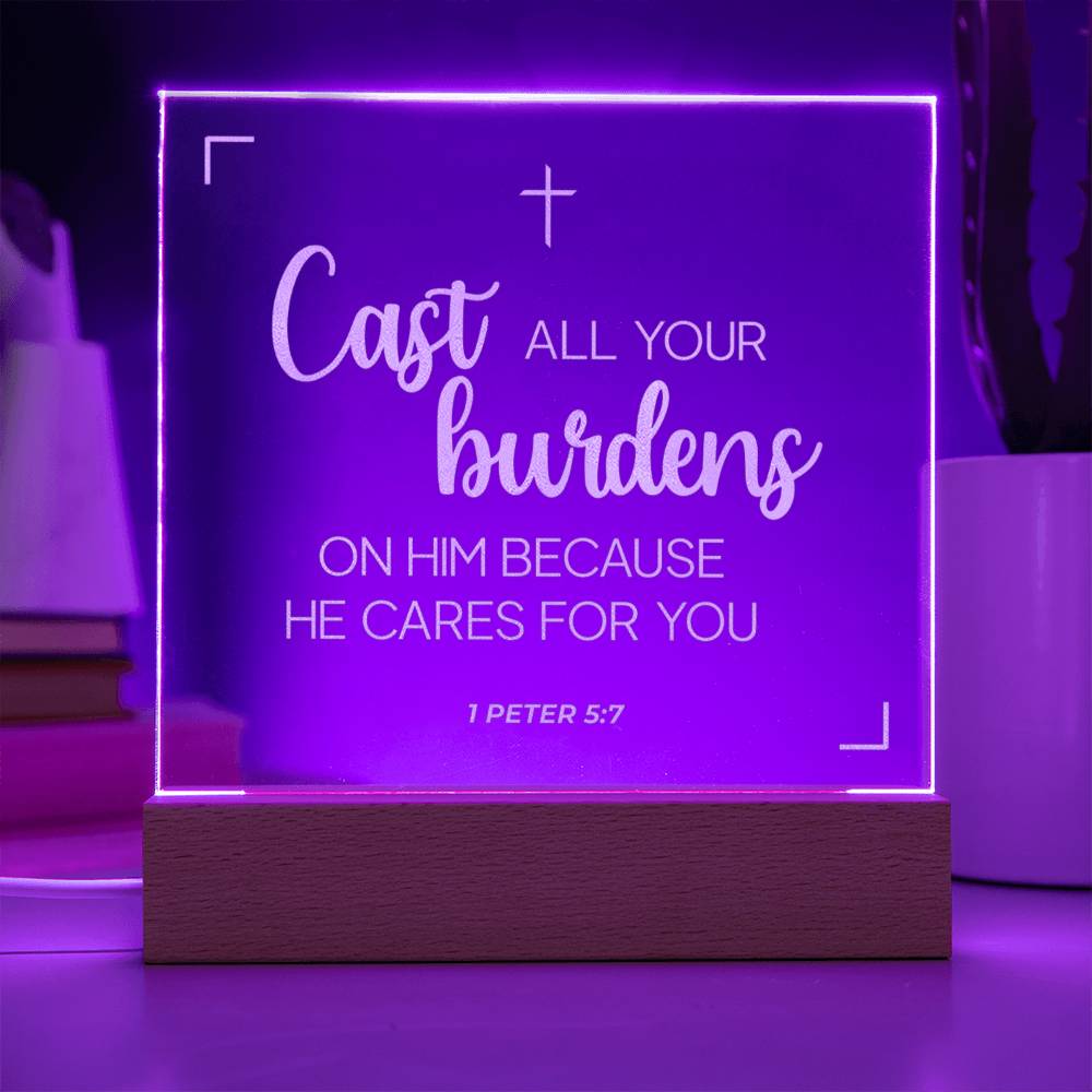 He cares for you | Engraved Acrylic Plaque Led Light