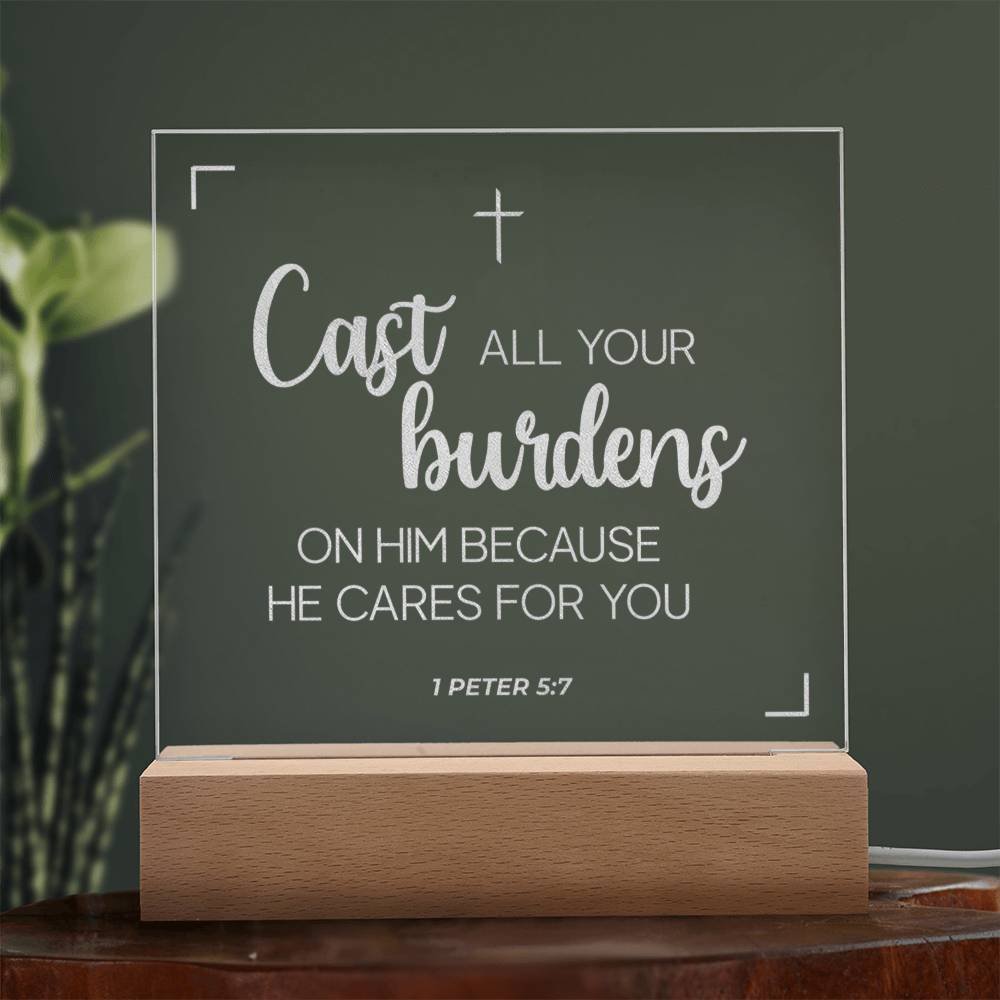 He cares for you | Engraved Acrylic Plaque Led Light