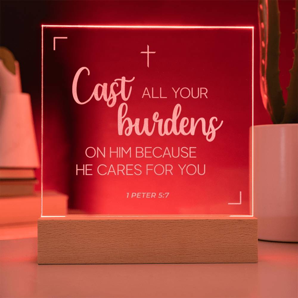 He cares for you | Engraved Acrylic Plaque Led Light